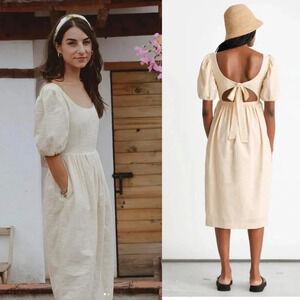 & Other Stories Beige Midi Dress with Puff Sleeves